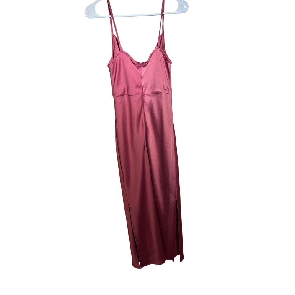Taylor Womens Mauve Satin Cowl Neck Spaghetti Strap Midi Slip Dress Size 4 - Picture 2 of 3